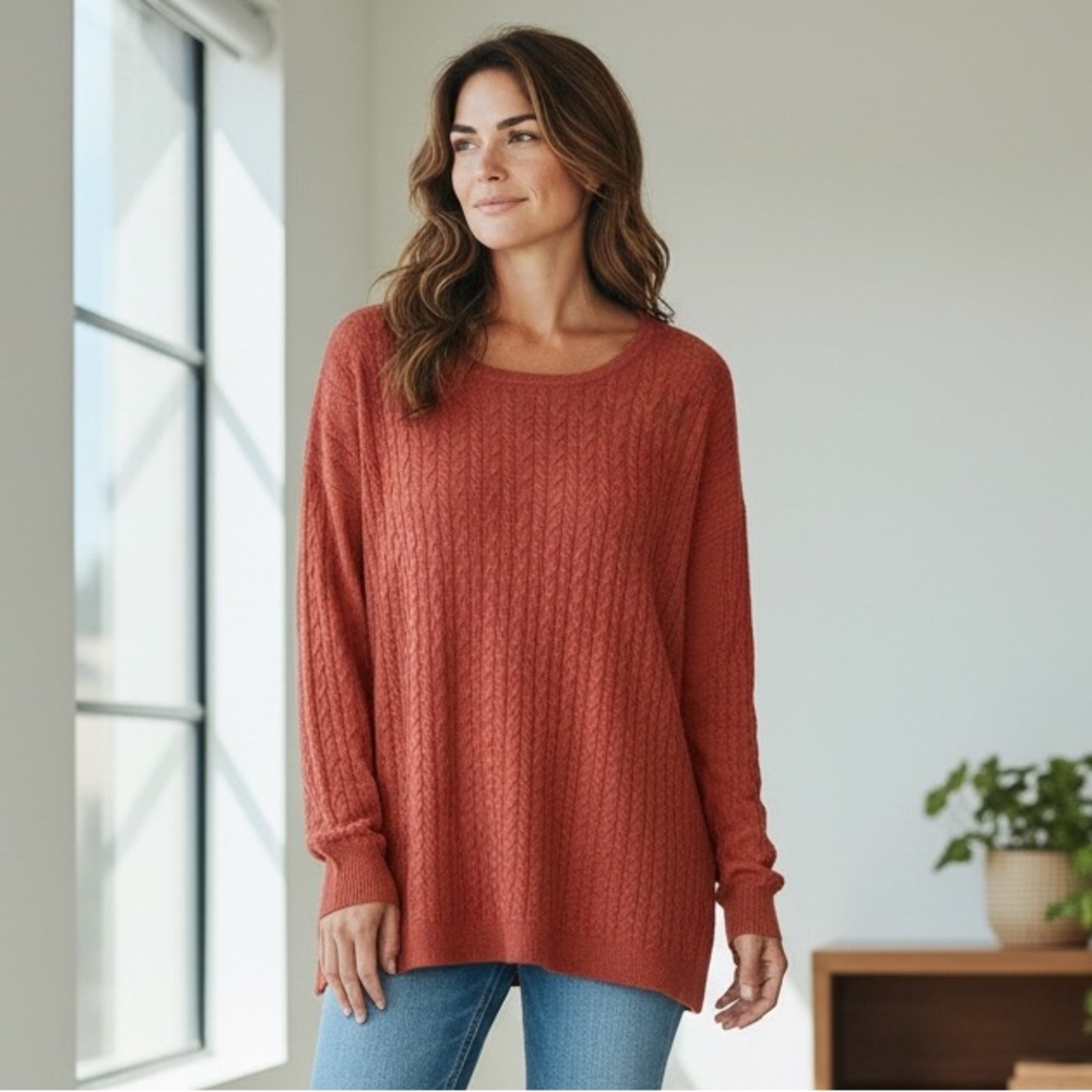 Napa Valley Sweater Red Cable Knit Scoop Neck in Size 3X NWT